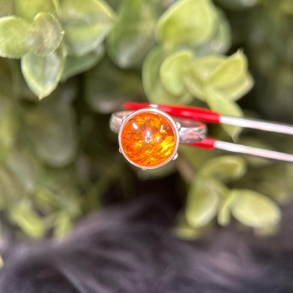 925 Silver Round Amber Ring - image 2
