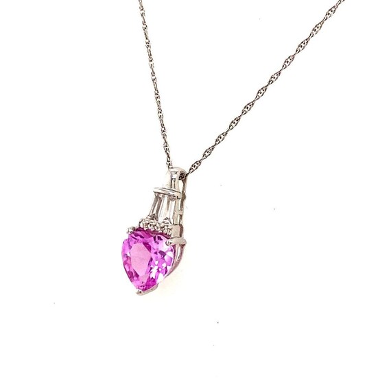 10k Heart Pink Sapphire/CZ Necklace - image 3