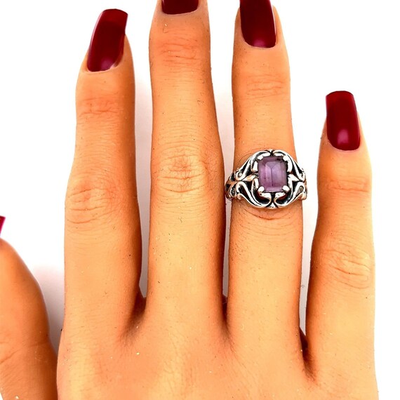 Women's Vintage Sterling Silver Pink Gem Ring - image 8