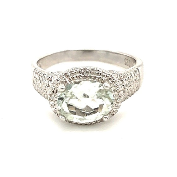 STAMPED 925 Sterling Silver Green/White Stones Ring