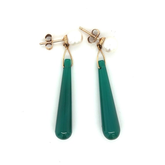 14k Green Drop Pearl Earrings - image 1