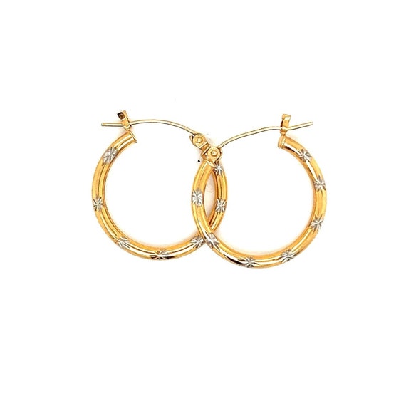 14k Two-Tone Gold Etched Hoops Earrings