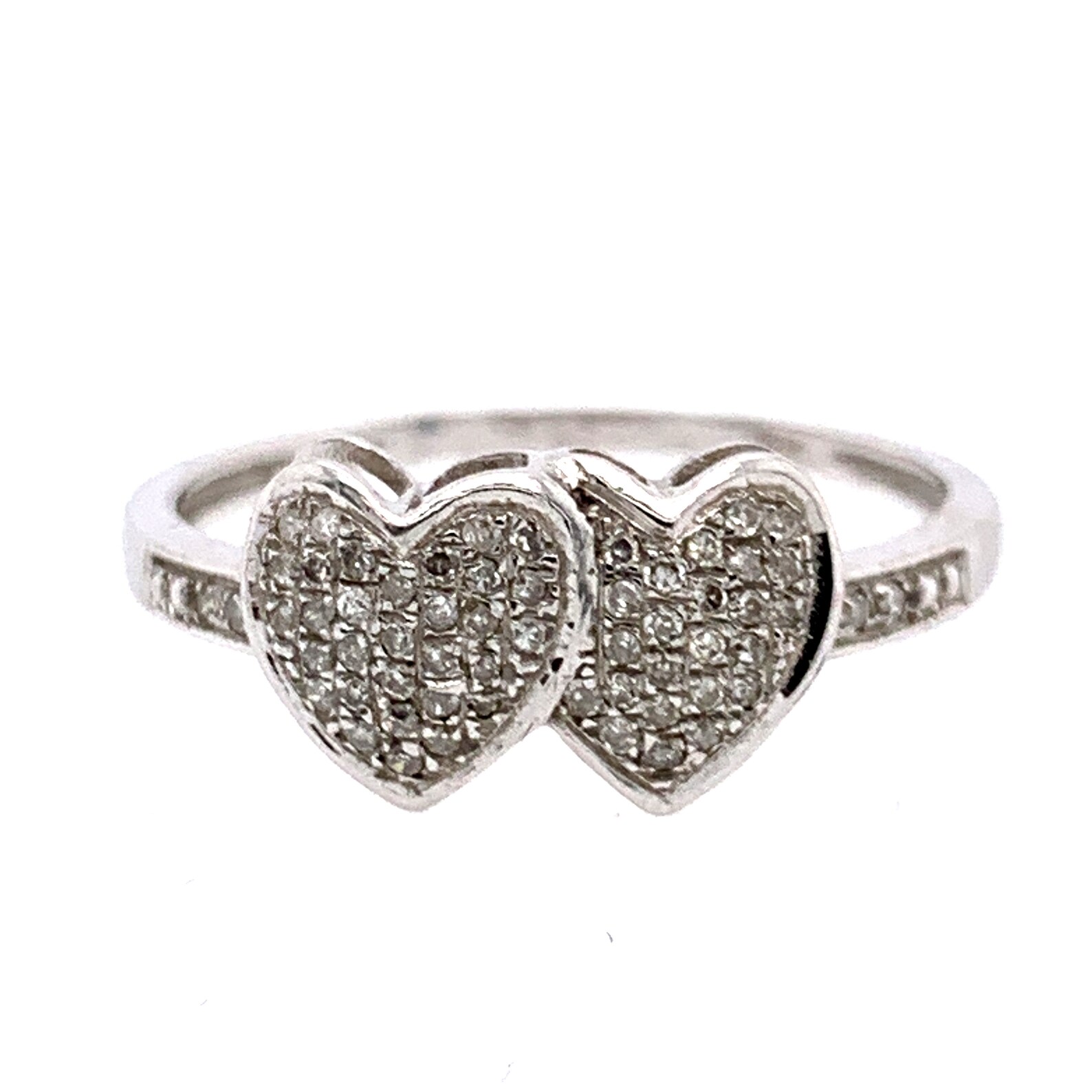 10k Diamond Chips Double Heart Ring Etsy