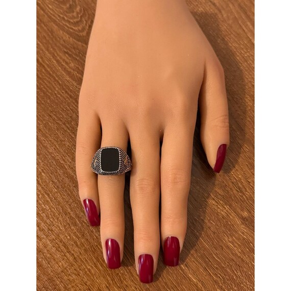 Rectangular Black Stone Ring - image 5