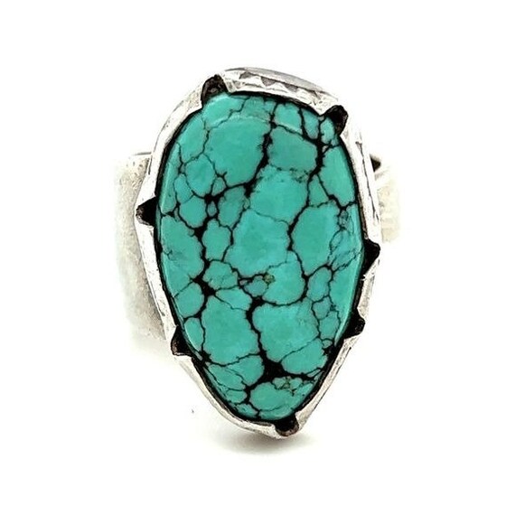Silver Turquoise Adjustable Ring (Signed) - image 1
