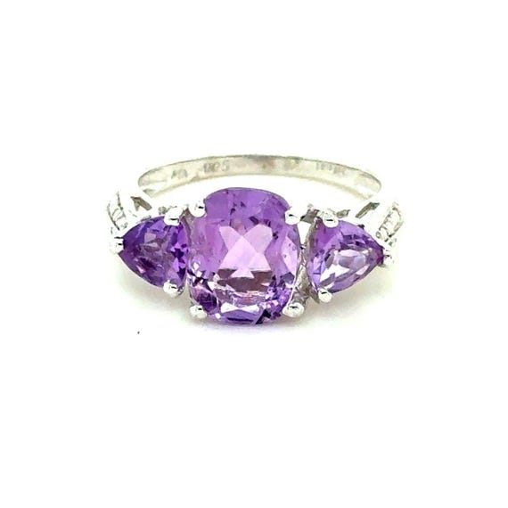 925 Silver 3-Amethysts Ring - image 1