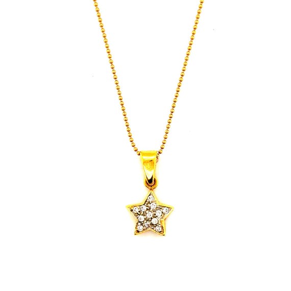 18k Gold Star Pendant 14k Gold Ball Chain Necklac… - image 1