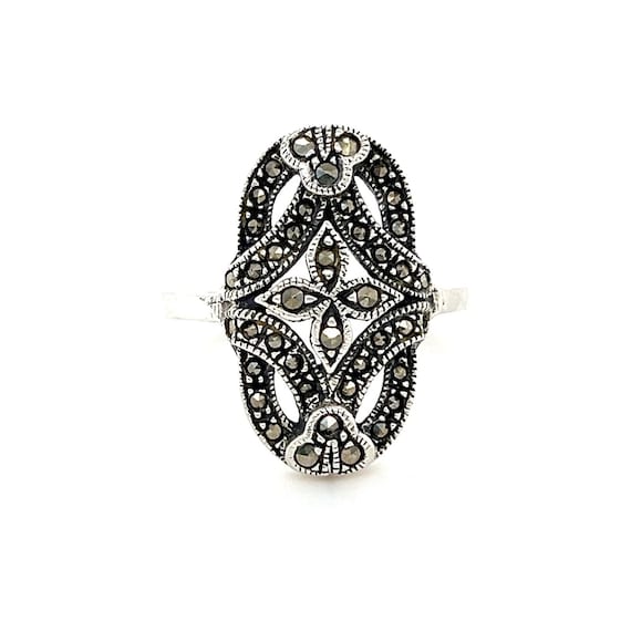 Cross Shaped Middle Marcasites Sterling Silver Ri… - image 1