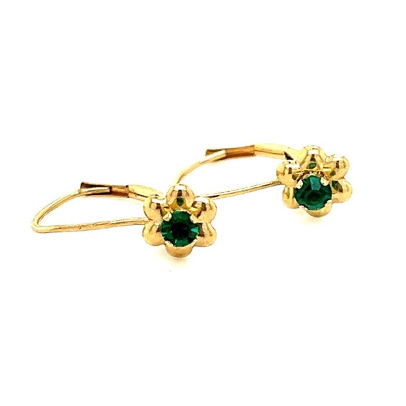 Cute 10k Flower Emerald Earrings