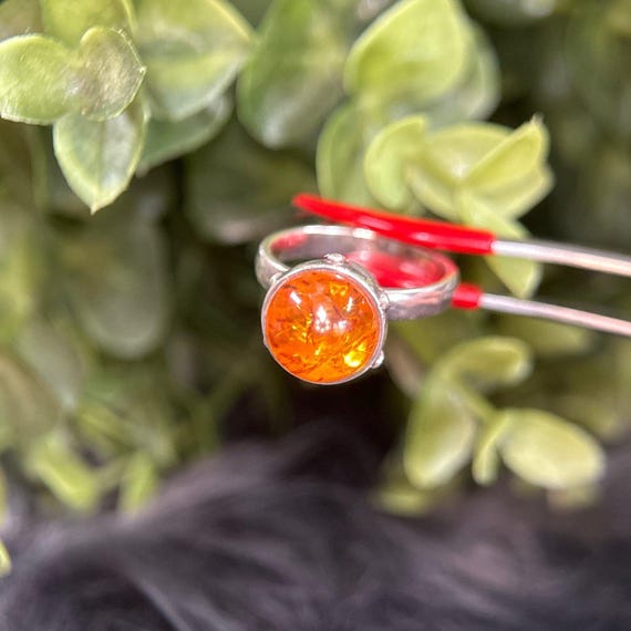 925 Silver Round Amber Ring - image 4