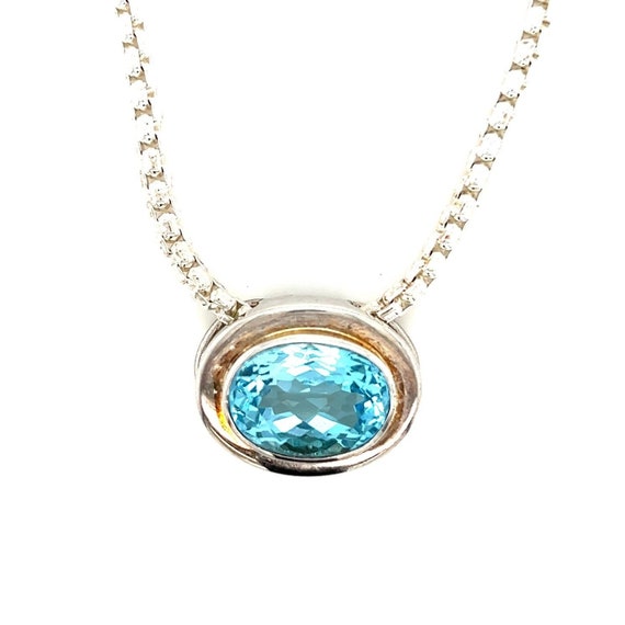 Sterling Silver Large Blue Topaz Necklace