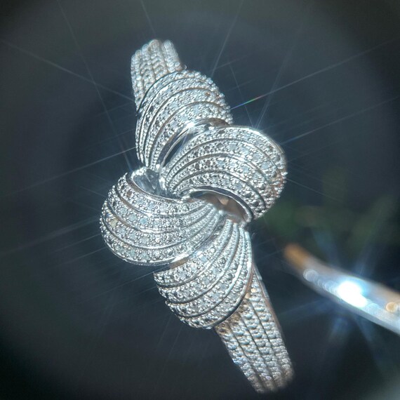 Womens Natural Diamond Love Knot Bangle Bracelet Silver Tone Hinged Statement View 4