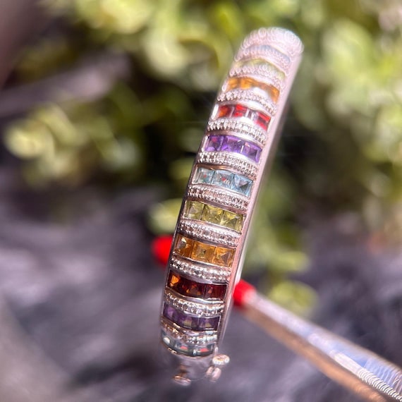 Silver 925 Multi Stones Bangle - image 6