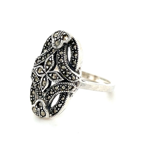 Cross Shaped Middle Marcasites Sterling Silver Ri… - image 9
