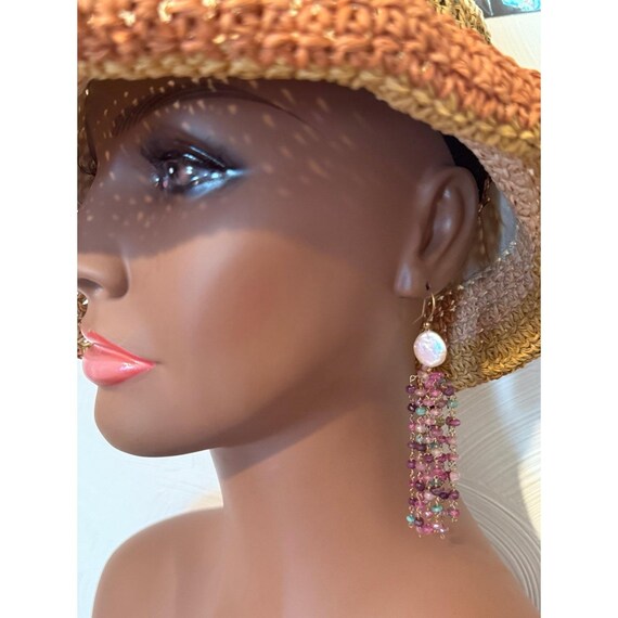 Ruby/Pearl Dangle Earrings - image 5