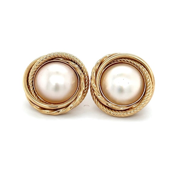Large Sized 14k Pearl Stud Earrings - image 1