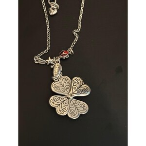 Brighton Silver Tone Convertible Four Leaf Clover Heart Faith Love Luck Necklace image 4