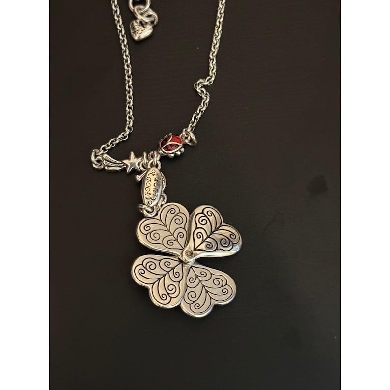 Brighton Silver Tone Convertible Four Leaf Clover Heart Faith Love Luck Necklace image 4