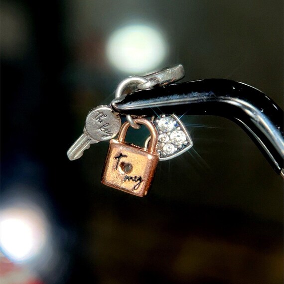 Pandora Two-tone Cz Lock&key Dangle Charm - Etsy