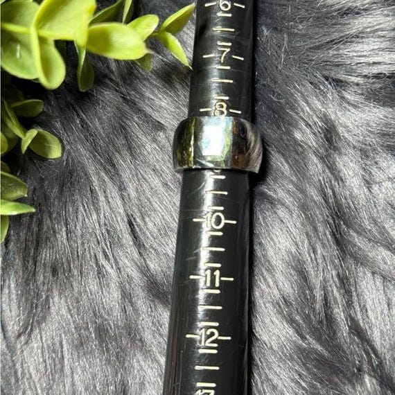 Wide Silver Band Ring with Rectangular Smoky Ston… - image 5