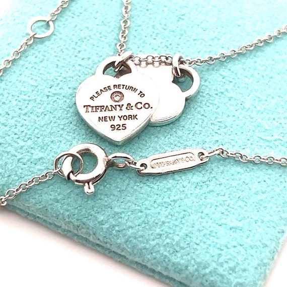 T&Co. 925 Mini Double Heart Tag Diamond Necklace - image 5