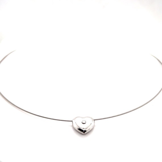 14k WG Cable Wire Diamond Heart Necklace - image 1