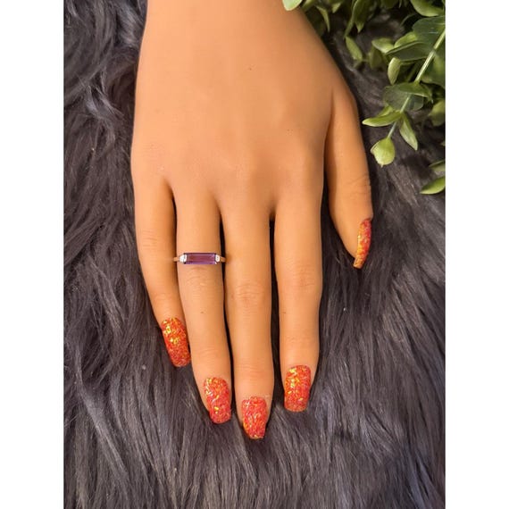 925 Silver Rectangular Amethyst Ring - image 6