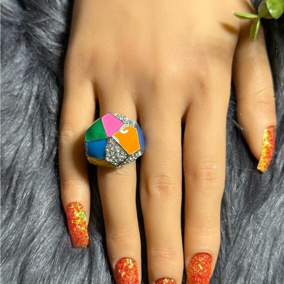 Colorblock Crystal Dome Statement Ring - image 3