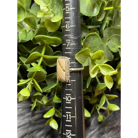 Silver Rectangular Wooden Color Stone Ring - image 11