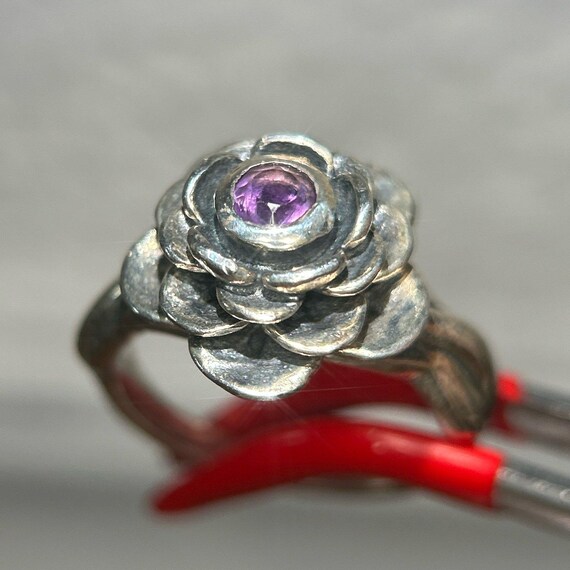 925 Silver Amethyst Flower Ring - image 4