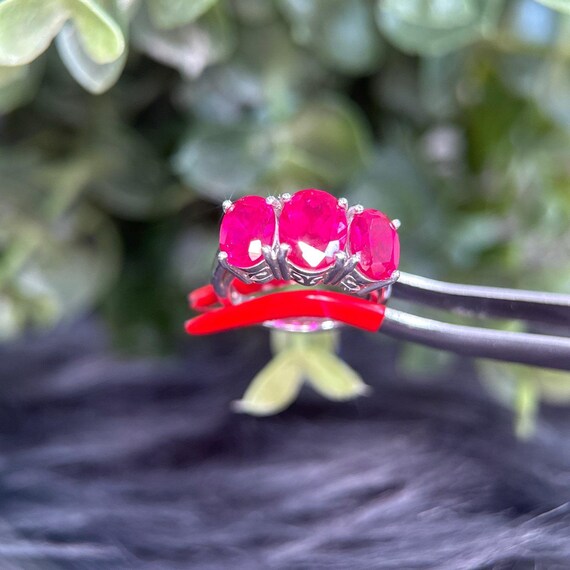 Ruby Colored Stones Silver 925 Ring - image 3