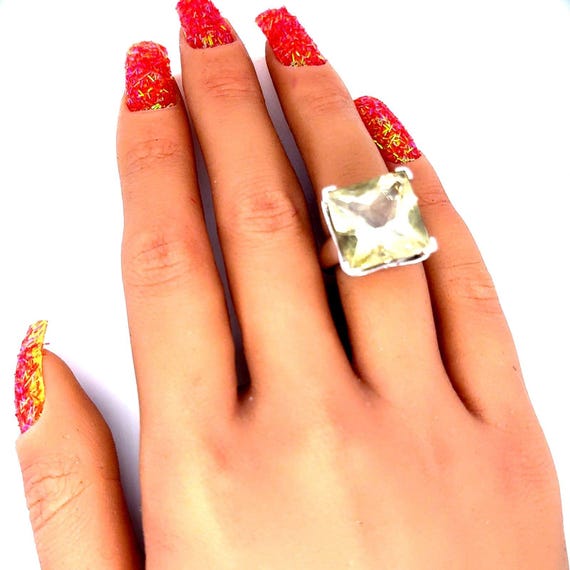 Huge 925 Silver Lemon Quartz Ring - image 8
