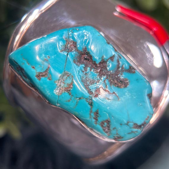 Large Silver 925 Turquoise Cuff - image 5