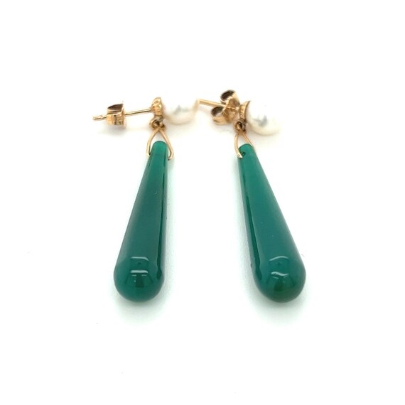14k Green Drop Pearl Earrings - image 2