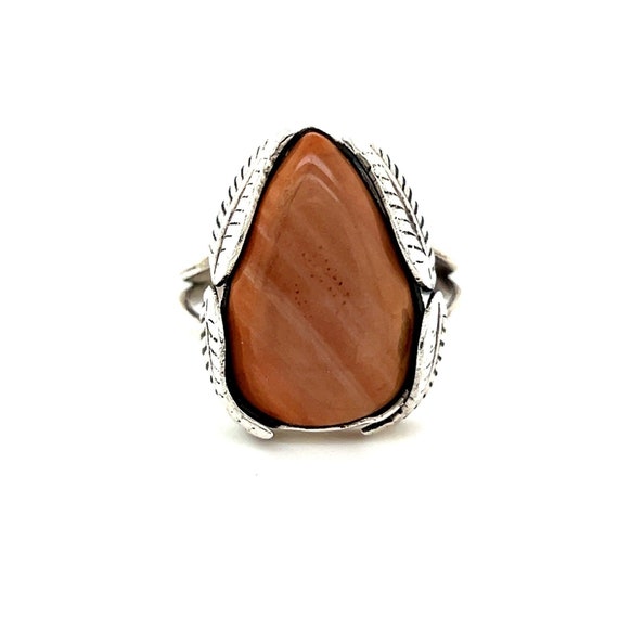 Silver 925 Brown Stone Leaf Ring - image 1