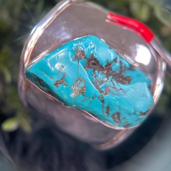 Large Silver 925 Turquoise Cuff - image 6