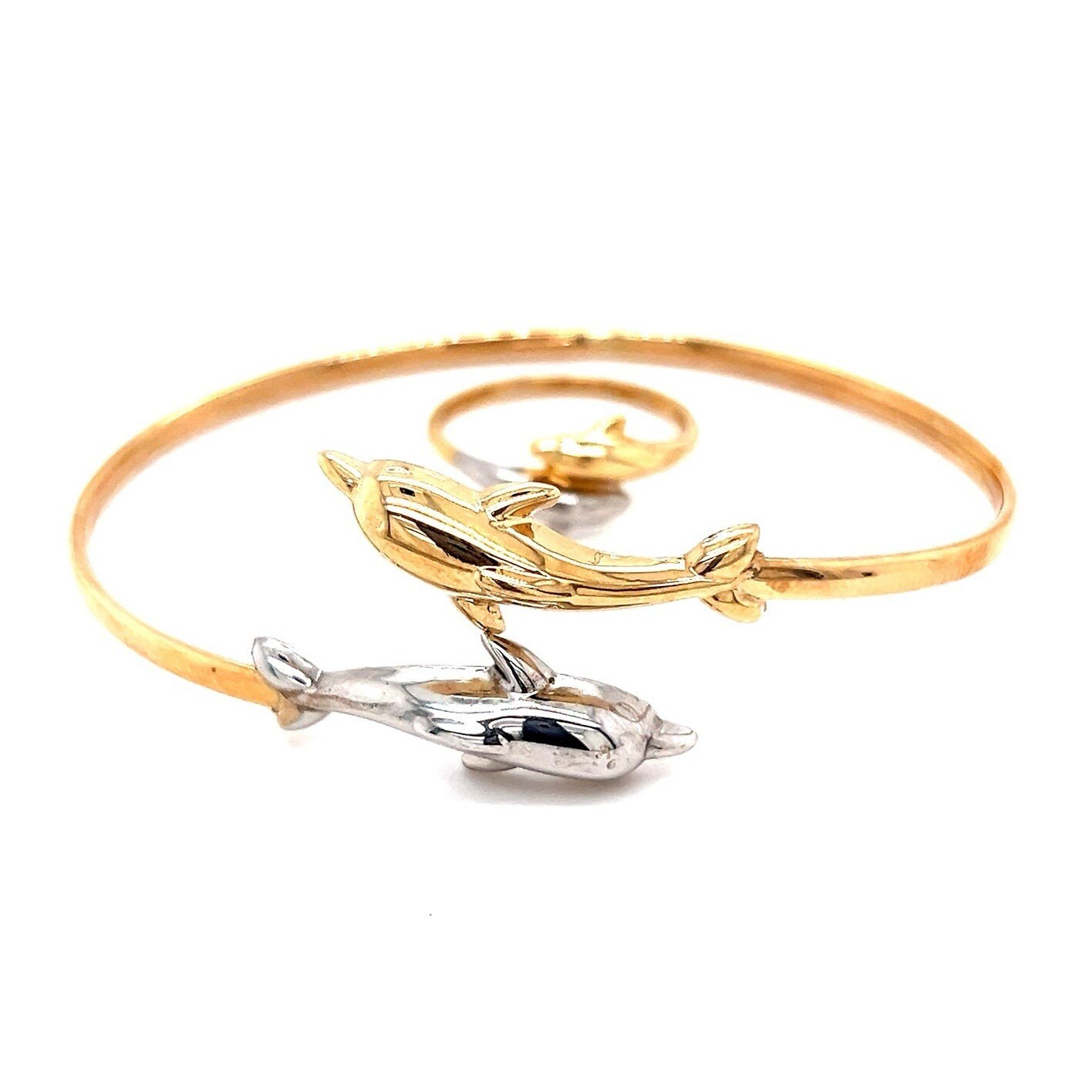 10k Two tone Gold Dolphin Bangle Ring Set Etsy