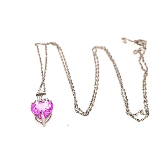 10k Heart Pink Sapphire/CZ Necklace - image 5