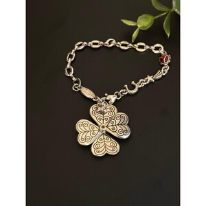 Brighton Silver Tone Faith Love Life Luck Folding Clover Heart Charm Bracelet image 3