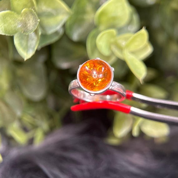 925 Silver Round Amber Ring - image 3