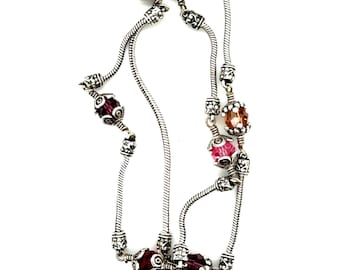 Brighton Silver Tone Multi Color Crystal Station Long Double Strand Necklace