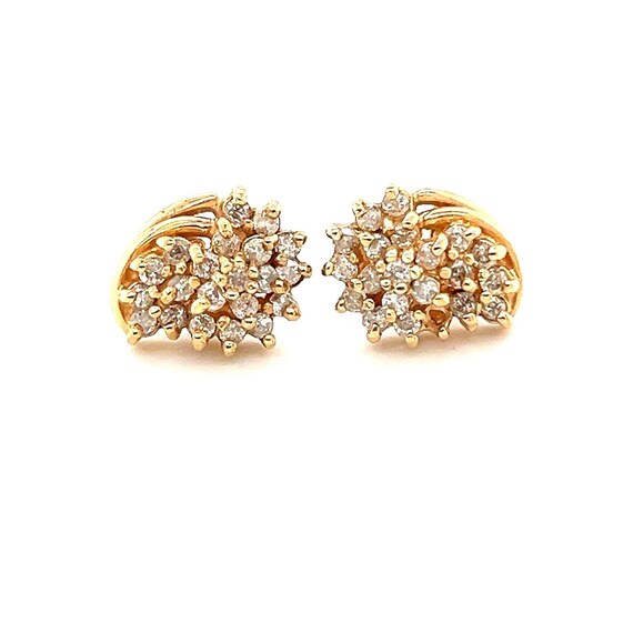 Stunning 14k Gold Cluster Diamond Stud Earrings - image 1