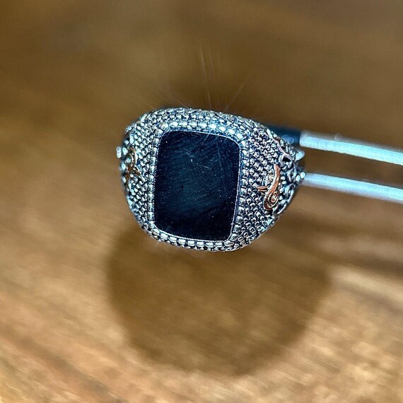 Rectangular Black Stone Ring - image 2