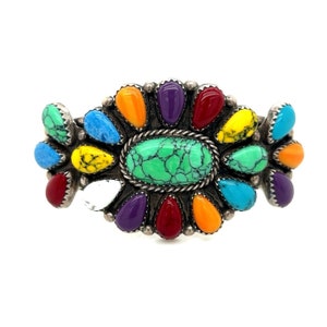 Silver Multi-Color Stones Cuff