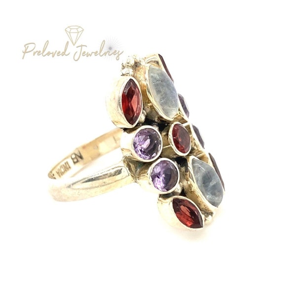 Nicky Butler 925 Moonstone, Garnet & Amethysts Ri… - image 3