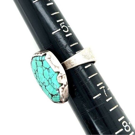 Silver Turquoise Adjustable Ring (Signed) - image 9