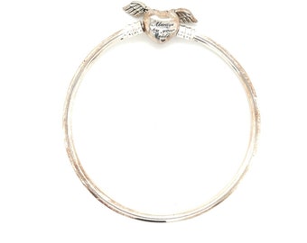 925 Sterling With Heart Wing Clasp Bangle