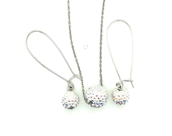 Touchstone Crystal Swarovski AB Pave Disco Ball Necklace and Earring Set
