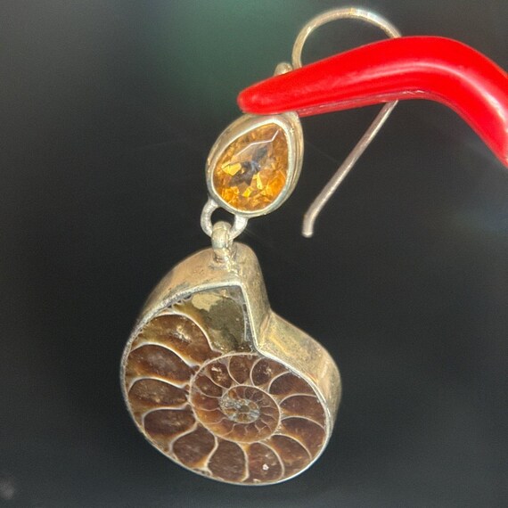 925 Silver Coiled Shell Citrine Dangle Earrings - image 3