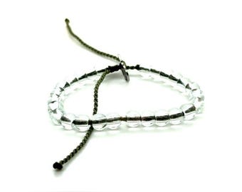 4Ocean Clear Beaded Adjustable Bracelet with Olive Cord